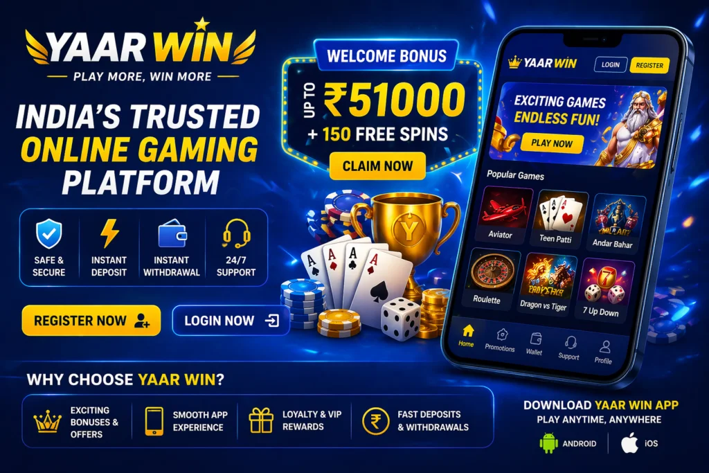 YaarWin Welcome Bonus up to ₹51000 + 150 Free Spins